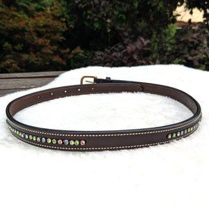 Equestrian Leather Belt with Rhinestones